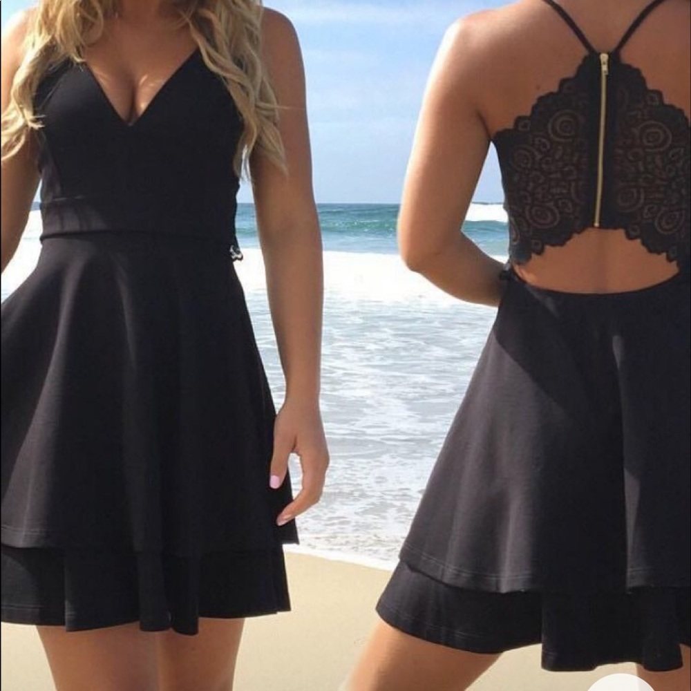 Black skater dress zip up back lace